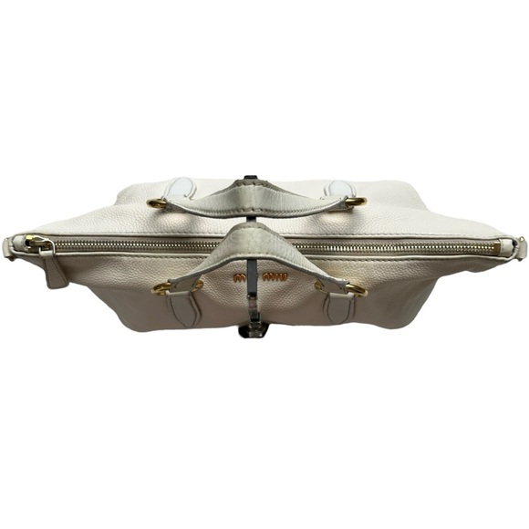 Miu Miu Pebbled Leather Crossbody Shoulder Hand Bag Satchel East West Off White - Picture 7 of 17